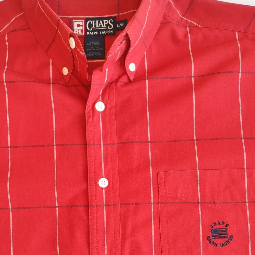 Vintage Ralph Lauren Chaps Mens Shirt Sz Large Windowpane Plaid Flag Logo - Picture 6 of 12